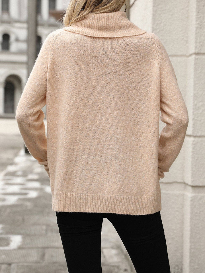 Pile Collar Solid Color Off-the-shoulder Knitted Sweater Long Sleeve