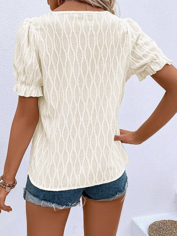 V-neck Bubble Short Sleeve Jacquard Loose Top