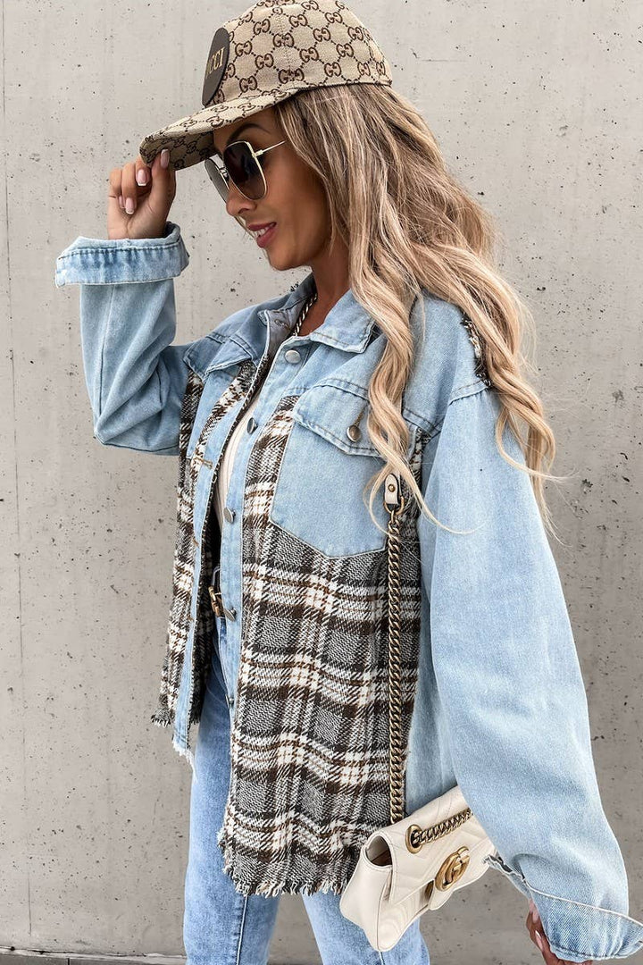 DENIM PATCHWORK PLAID JACKET