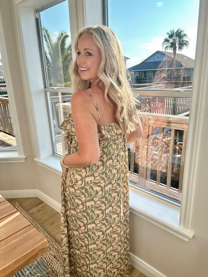 ARTICHOKE RUFFLE STRAP DRESS