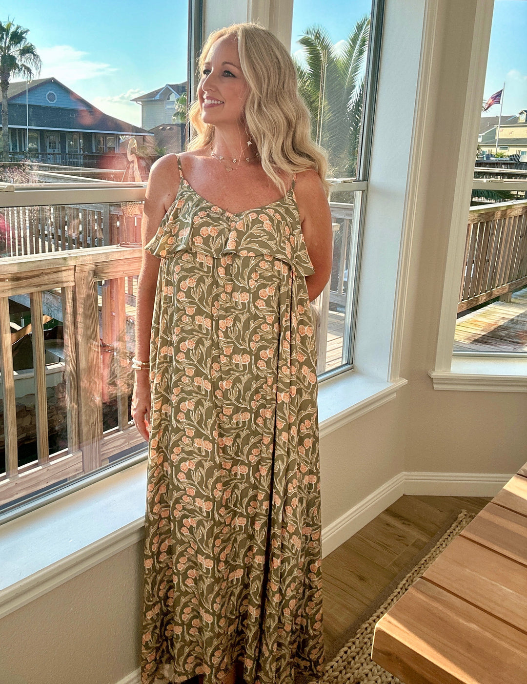 ARTICHOKE RUFFLE STRAP DRESS