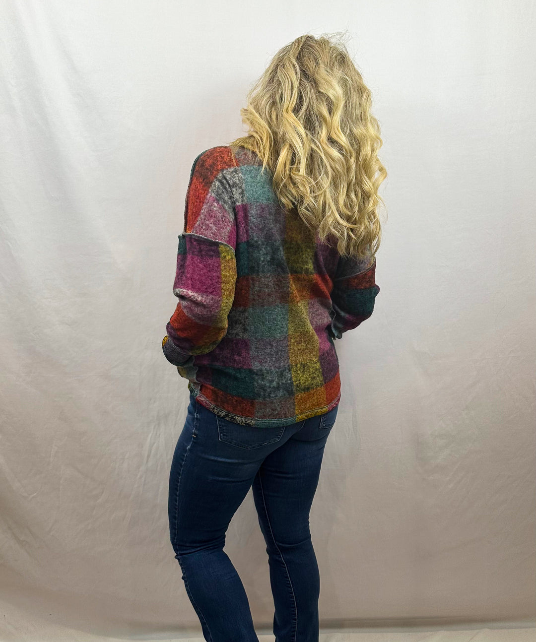 Fall Brushed Plaid Buttoned Pullover Oversized Hoodie