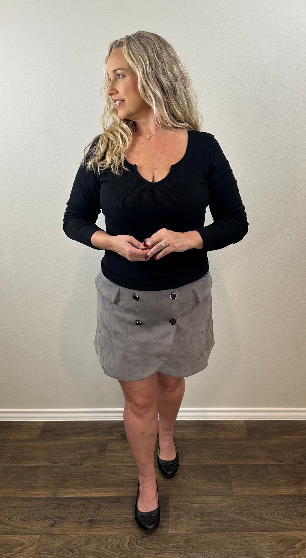 FAUX SUEDE WRAP MINI SKIRT