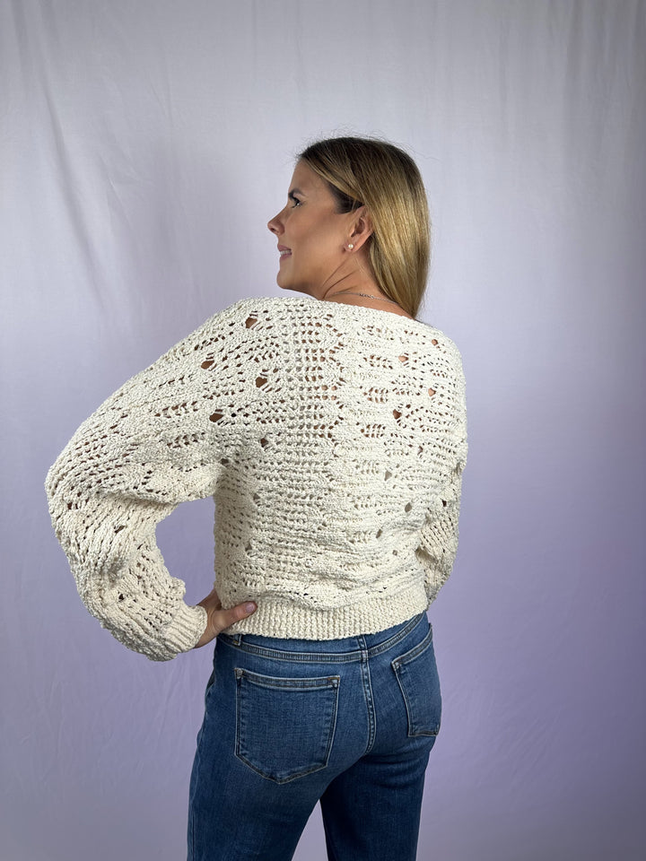 Open Knit Sweater Pullover - Boat Neck