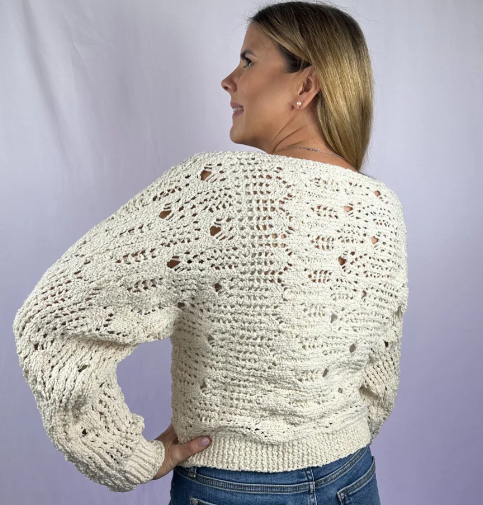 Open Knit Sweater Pullover - Boat Neck