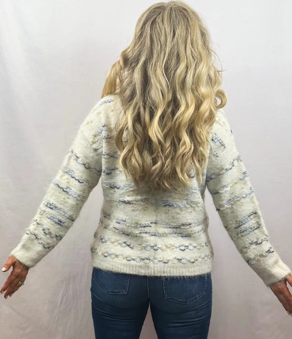 V-Neck Alpaca Wool Blend Sweater with Striped Accents