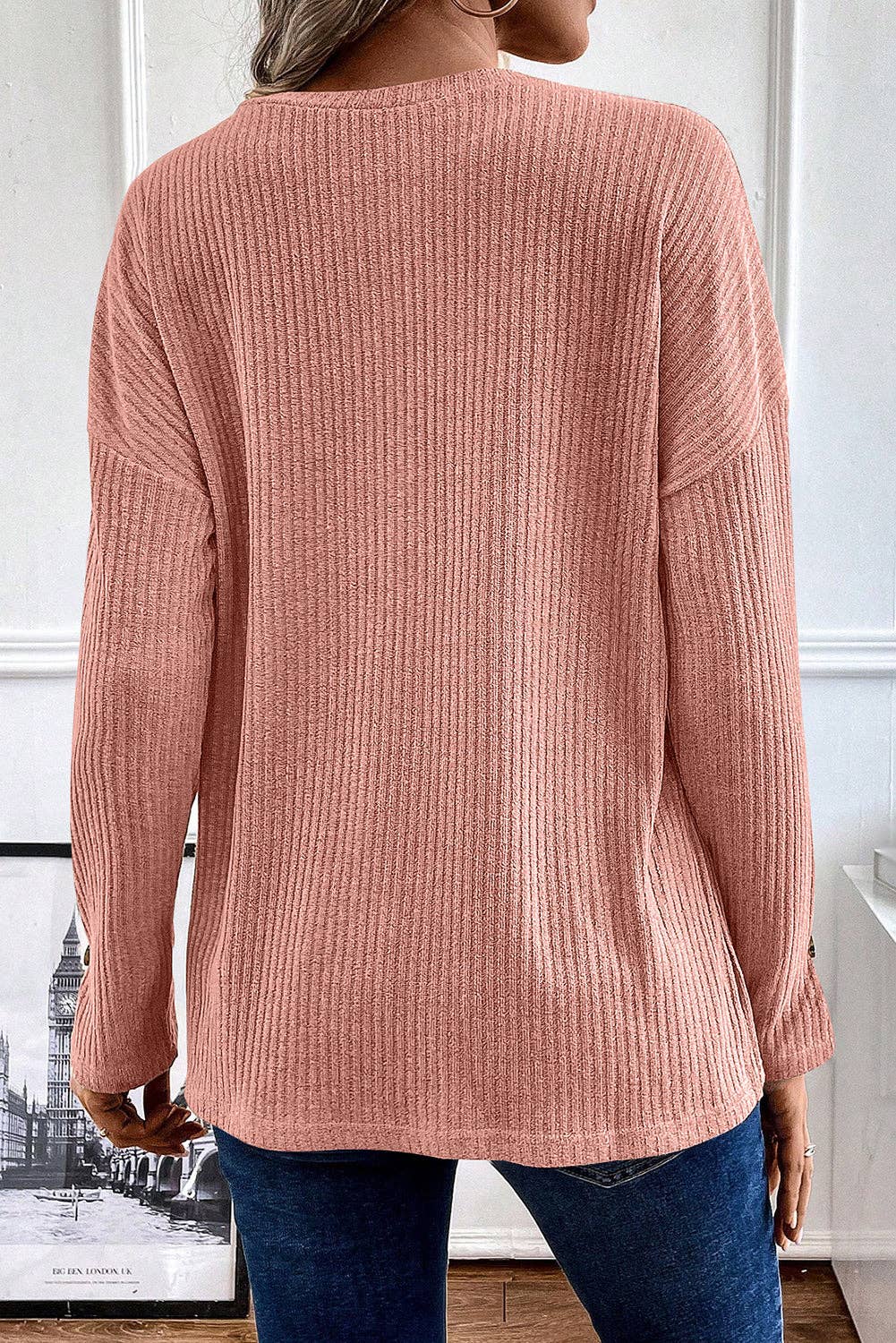 Rib Textured Henley Knit Top