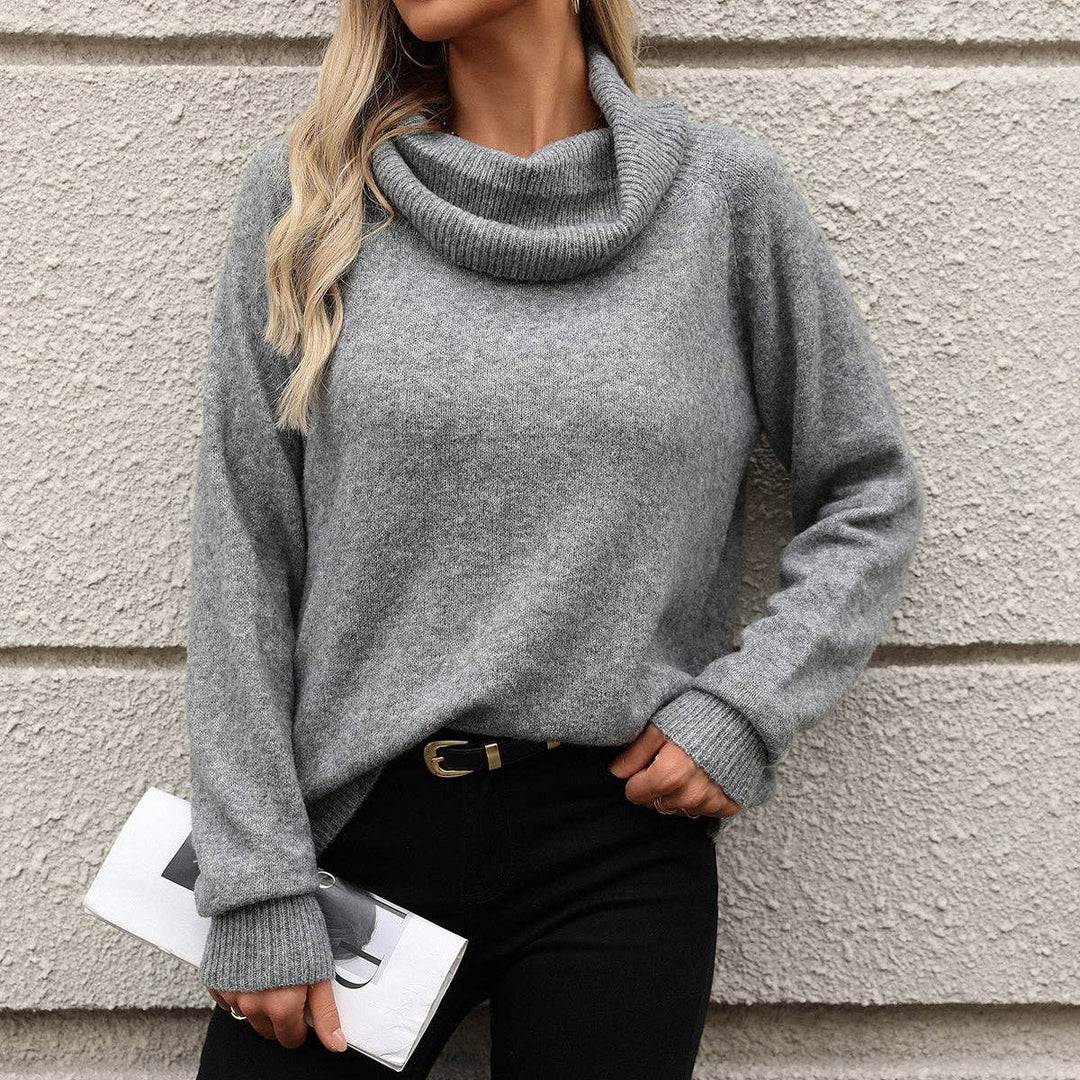 Pile Collar Solid Color Off-the-shoulder Knitted Sweater Long Sleeve