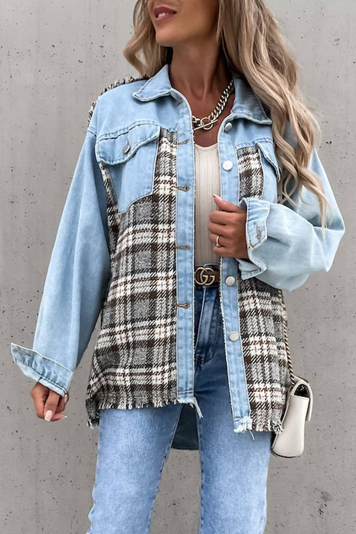 DENIM PATCHWORK PLAID JACKET