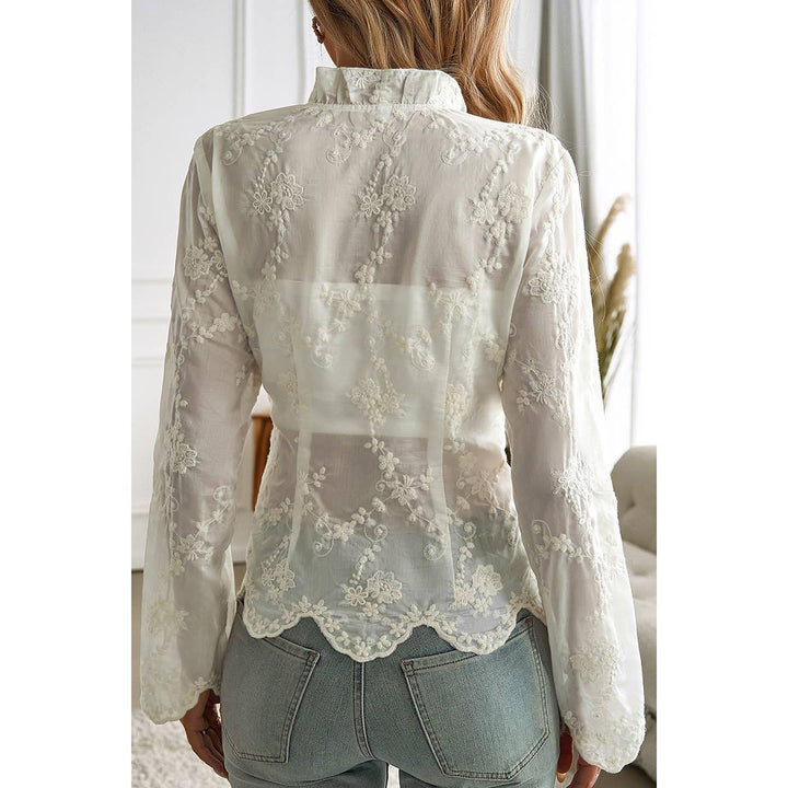 Solid Asymmetrical Hem Tied Frill V Neck Lace Top